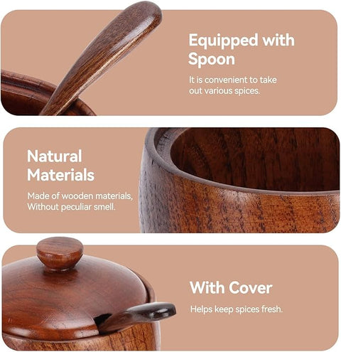 SD Brown Bamboo Sugar Bowl With Lid & Spoon | SD In Lebanon