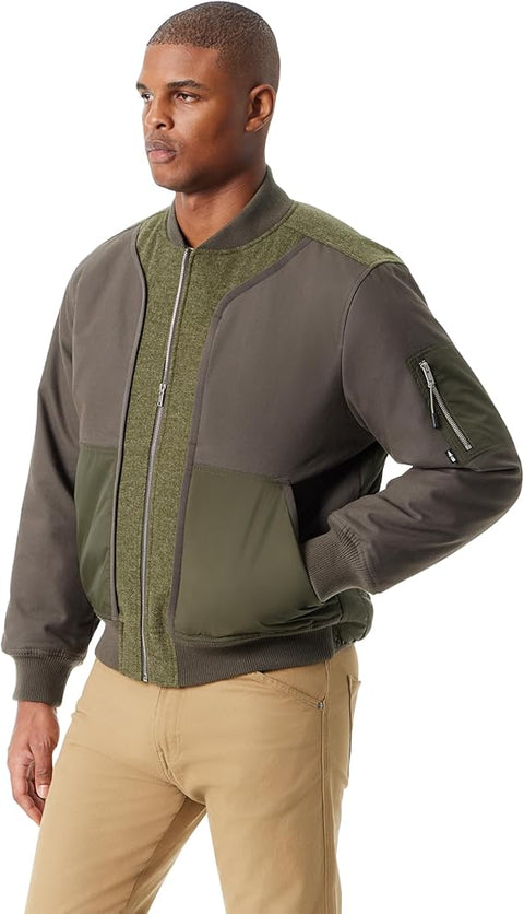 Bass Outdoor Men's Olive Green Hero Mix Media Zip Up Front Bomber Jacket | Bass Outdoor In Lebanon