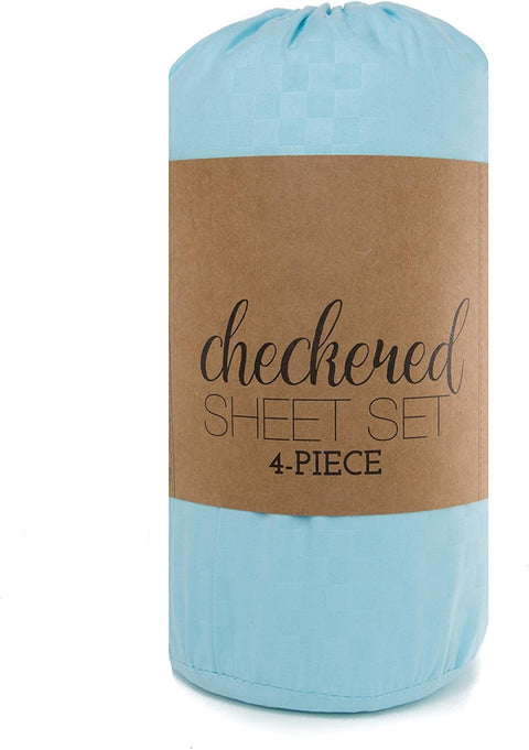 I Enjoy Home Premium Aqua Queen Embossed Checkered Pattern 4 Piece Bed Sheet Set | I Enjoy Home In Lebanon