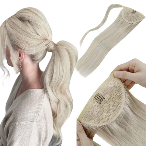LAAVOO Remy Ponytail Blonde Hair Extensions 20 Inch A266