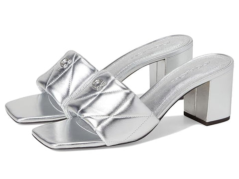 Coach Women's Silver Holly Block-Heel Leather Square-Toe Heeled Sandals | Coach In Lebanon