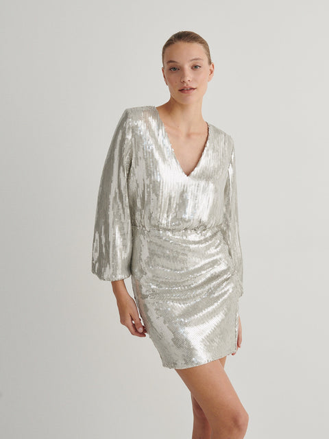 Reserved Women's Silver Mini Dress With Sequins | Reserved In Lebanon