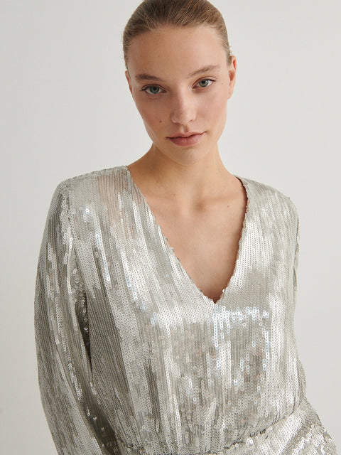Reserved Women's Silver Mini Dress With Sequins | Reserved In Lebanon