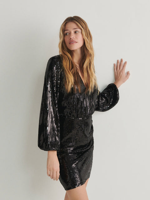 Reserved Women's Black Mini Dress With Sequins | Reserved In Lebanon