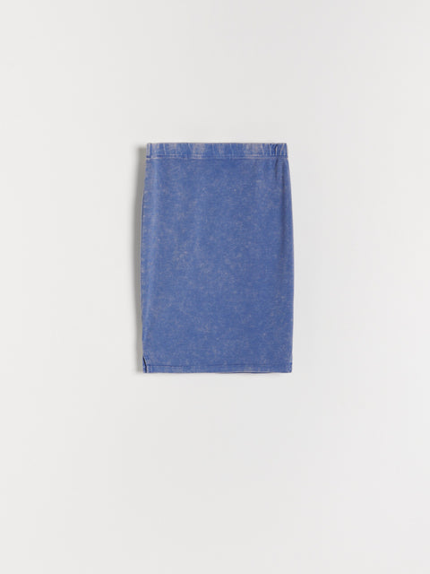 Blue denim fabric on a white background