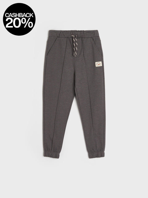 Gray sweatpants with a logo on a white background