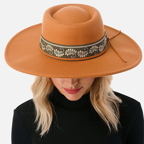 Marcus Adler Women's Camel Wool Blend Felt Hat With Paisley Print Band |Marcus Adler In Lebanon