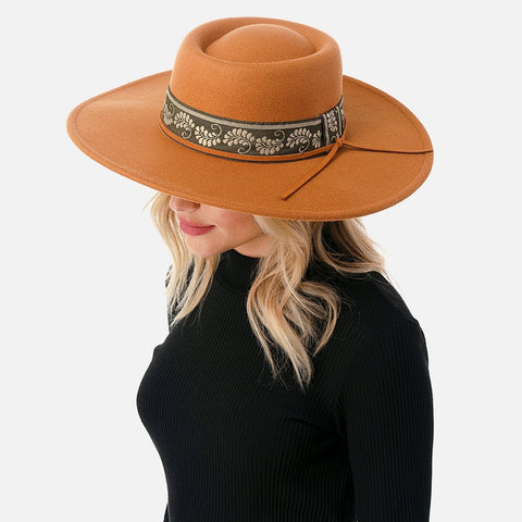 Marcus Adler Women's Camel Wool Blend Felt Hat With Paisley Print Band |Marcus Adler In Lebanon