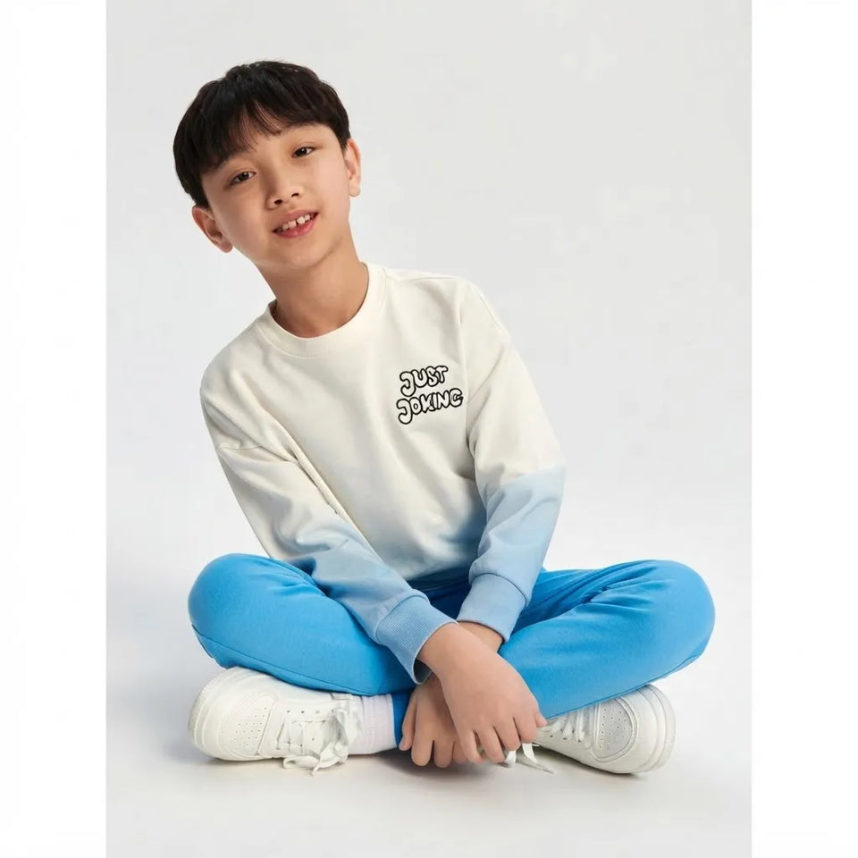 Sinsay Boy's White and Blue Just Joking Chest Graphic Sweatshirt