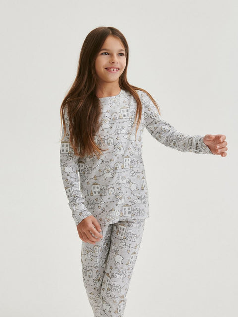 Reserved Baby Girl's Grey Graphic Printed Pajama Set | Reserved In Lebanon