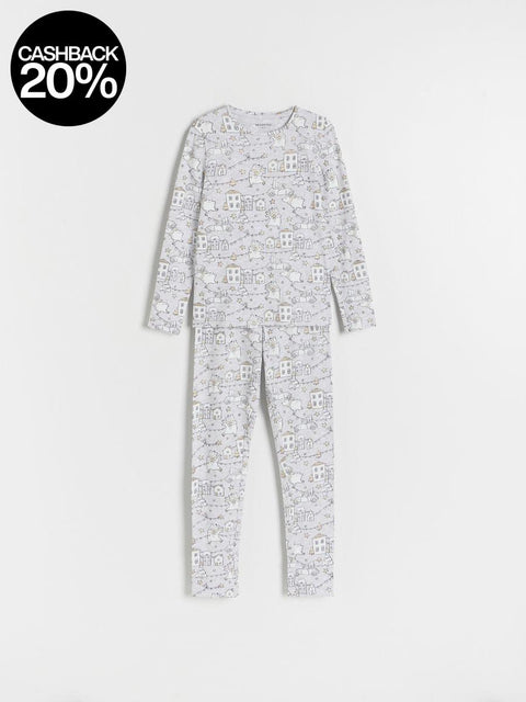 Reserved Baby Girl's Grey Graphic Printed Pajama Set | Reserved In Lebanon