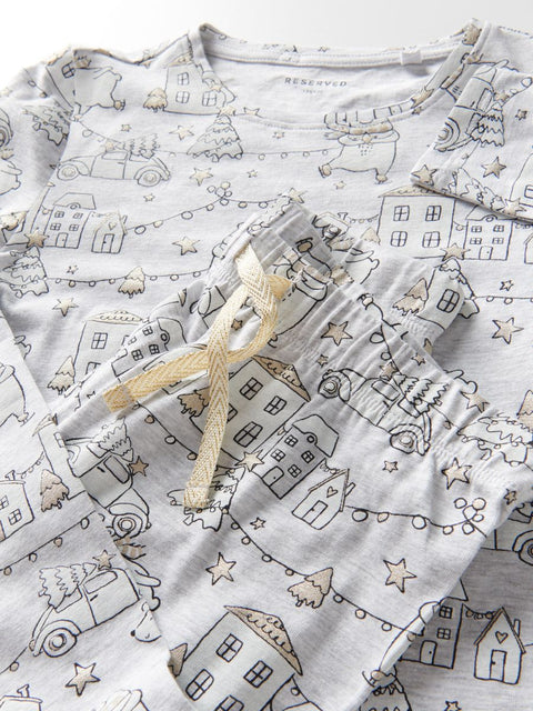 Reserved Baby Girl's Grey Graphic Printed Pajama Set | Reserved In Lebanon