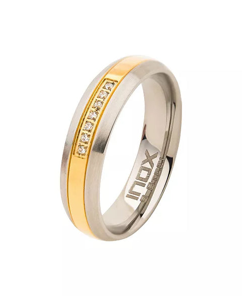 Inox Men's Two Tone Steel Plated 7 Piece Clear Diamond Ring | Inox In Lebanon
