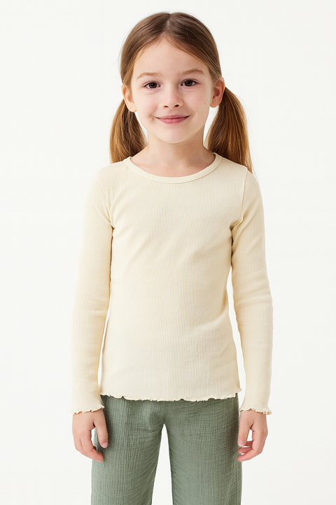 POMPdeLUX Girl's Beige Long-Sleeve Blouse |POMPdeLUX in Lebanon