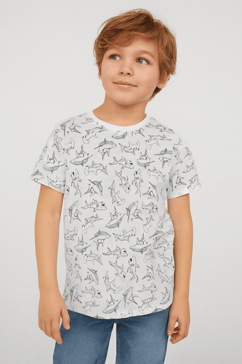 Sinsay Boy's White Shark Printed T-Shirt | Sinsay In Lebanon