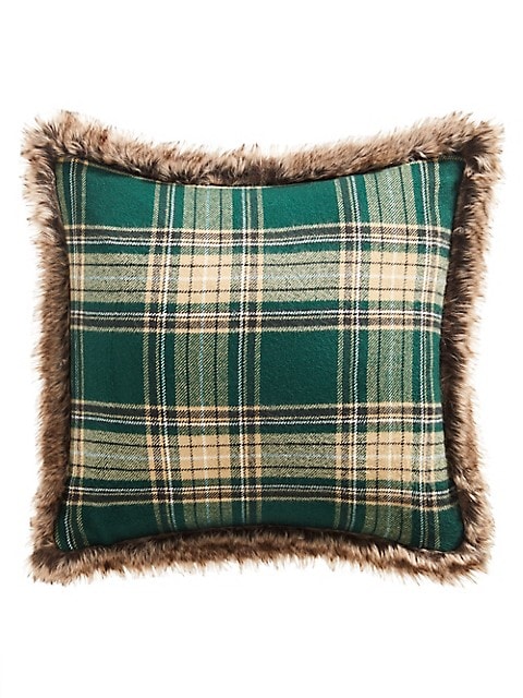 Martha Stewart Collection Flannel Faux Fur Decorative Green Decorative Pillow abt39 shr