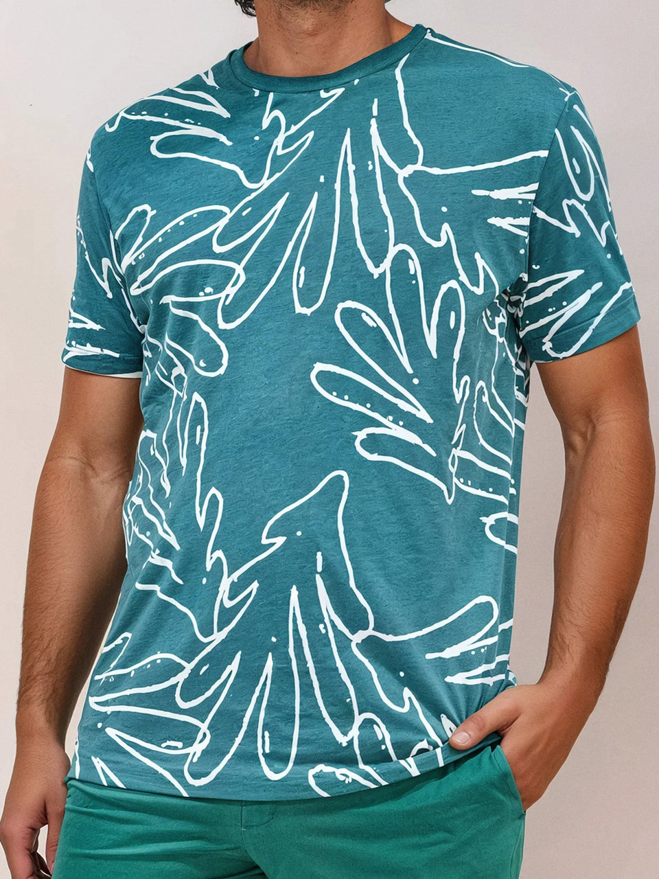 Sinsay Men’s Green Teal Floral Pattern T-Shirt | Sinsay in Lebanon