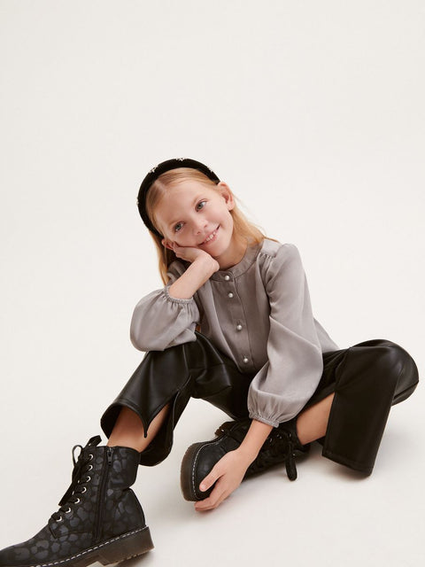 Reserved Girl's Grey Long Sleeve With Decorative Buttons Shirt| Reserved In Lebanon