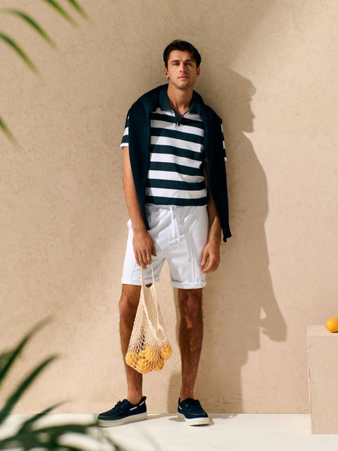 Sinsay Men's White & Navy Striped Polo T-Shirt | Sinsay In Lebanon