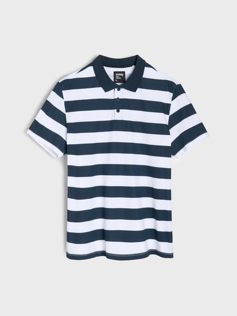 Sinsay Men's White & Navy Striped Polo T-Shirt | Sinsay In Lebanon
