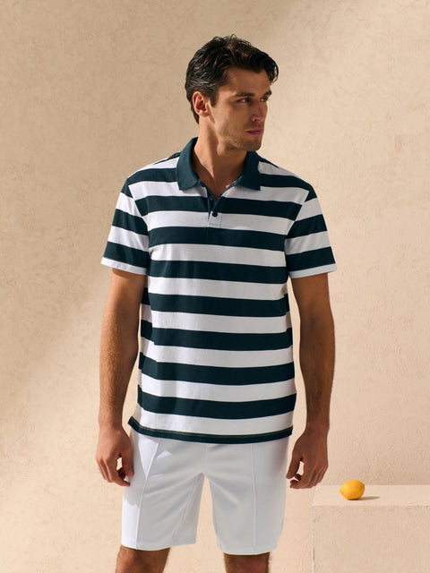 Sinsay Men's White & Navy Striped Polo T-Shirt | Sinsay In Lebanon