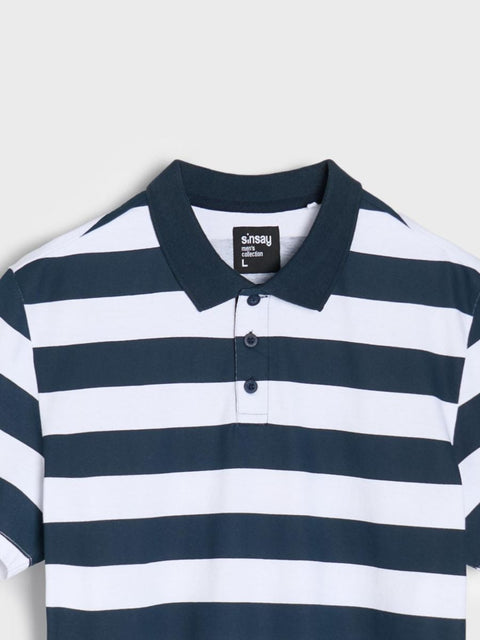 Sinsay Men's White & Navy Striped Polo T-Shirt | Sinsay In Lebanon