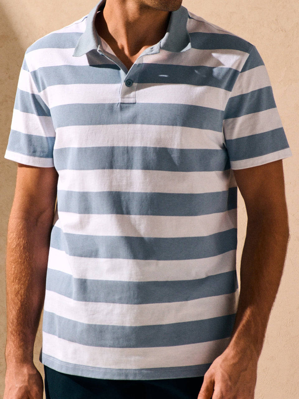Sinsay Men's Blue/White Lined Striped Polo T-Shirt | Sinsay in Lebanon