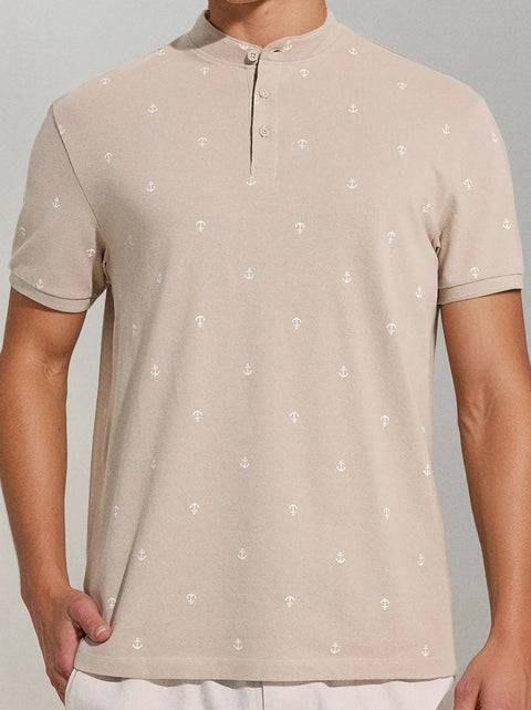 Sinsay Men's Beige All-Over Anchor Print Short Sleeve T-Shirt | Sinsay In Lebanon