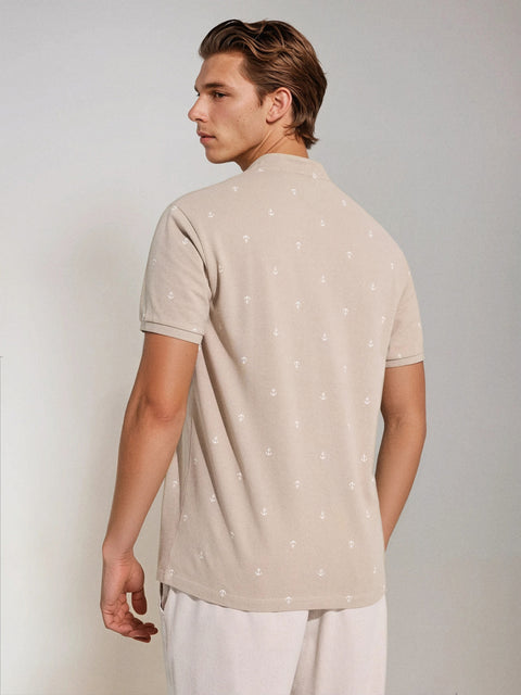 Sinsay Men's Beige All-Over Anchor Print Short Sleeve T-Shirt | Sinsay In Lebanon
