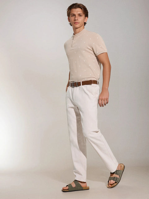 Sinsay Men's Beige All-Over Anchor Print Short Sleeve T-Shirt | Sinsay In Lebanon