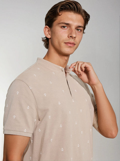 Sinsay Men's Beige All-Over Anchor Print Short Sleeve T-Shirt | Sinsay In Lebanon