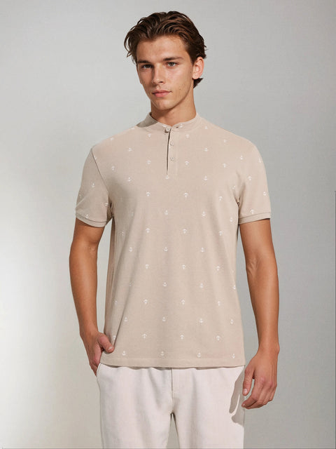 Sinsay Men's Beige All-Over Anchor Print Short Sleeve T-Shirt | Sinsay In Lebanon