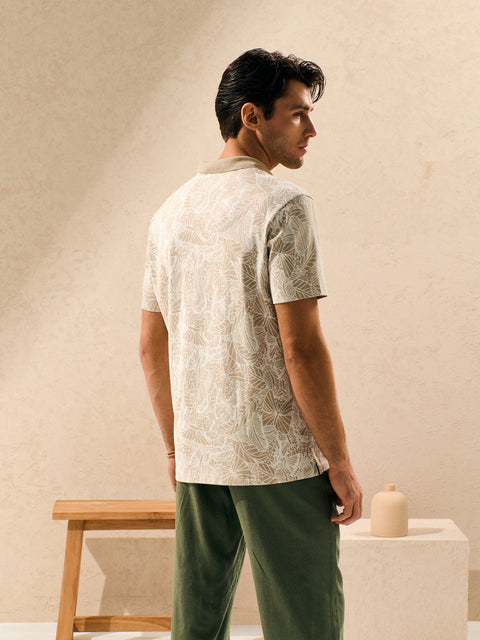 Sinsay Men's Beige & White Patterned Polo T-Shirt | Sinsay In Lebanon