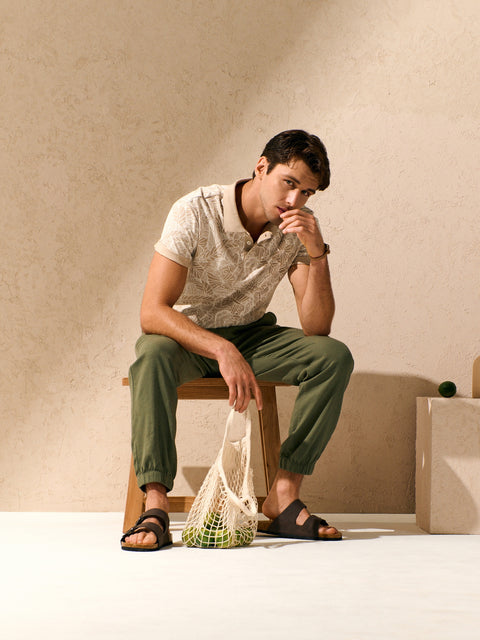 Sinsay Men's Beige & White Patterned Polo T-Shirt | Sinsay In Lebanon