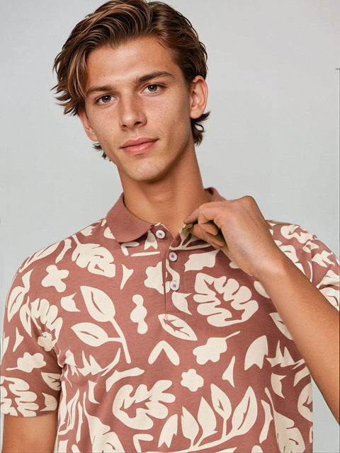 Sinsay Men's Brown & Beige Patterned Polo T-Shirt | Sinsay In Lebanon