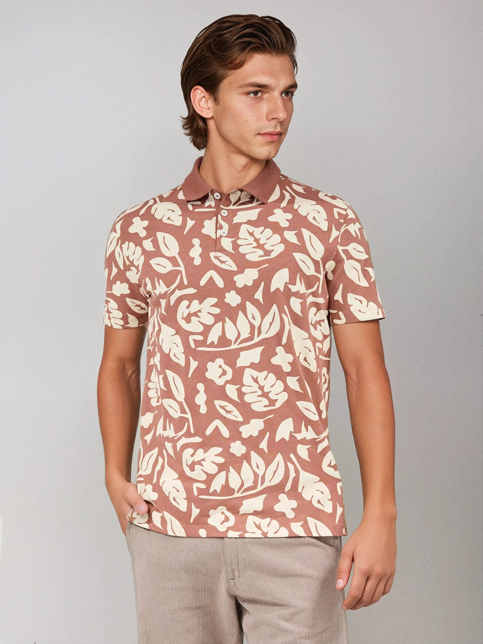 Sinsay Men's Brown & Beige Patterned Polo T-Shirt | Sinsay In Lebanon