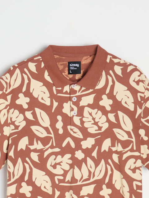 Sinsay Men's Brown & Beige Patterned Polo T-Shirt | Sinsay In Lebanon