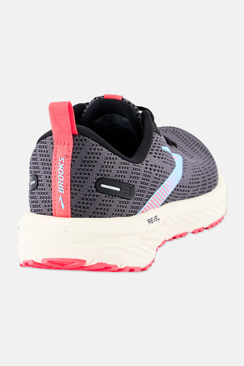 Gray running shoe with red accents on a white background