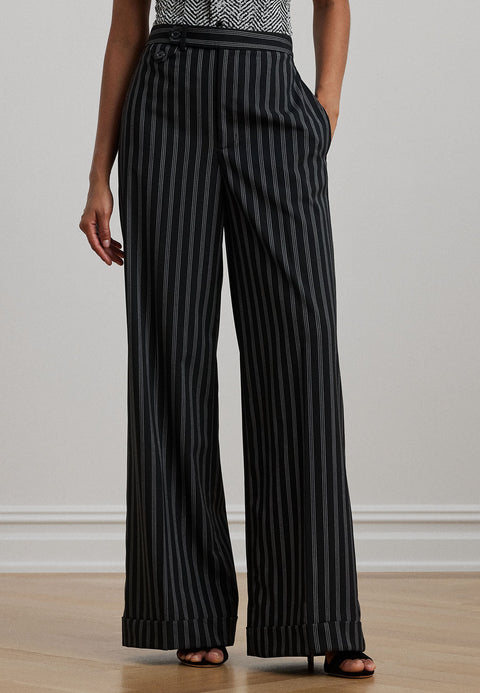 Lauren Ralph Lauren Women's Black Striped Wool Blend Twill Wide Leg Pant | Lauren Ralph Lauren In Lebanon