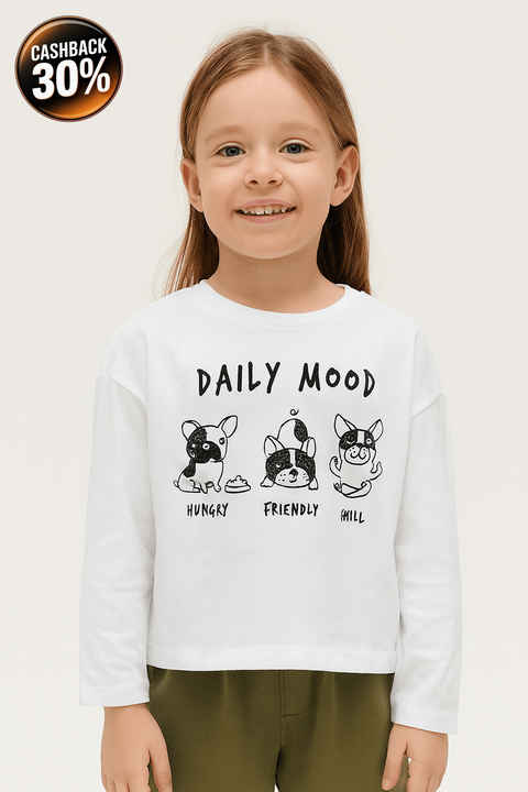 Reserved Girl's White Dogs Prints Long Sleeve Blouse | Reserved In Lebanon