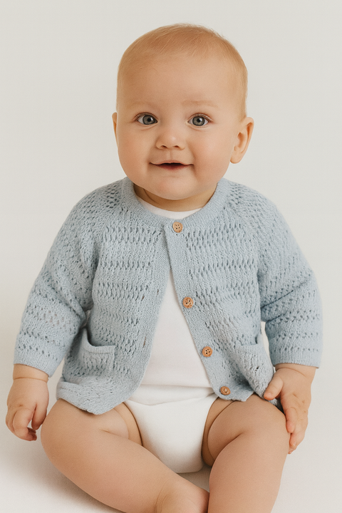 Reserved Baby Boy's Light Blue Openwork Cotton Cardigan | Reserved In Lebanon