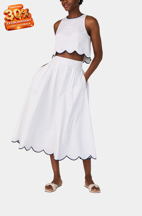 French Collection Women's White Alexis Cotton Scallop Skirt|French Collection In Lebanon