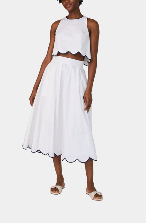 French Collection Women's White Alexis Cotton Scallop Skirt|French Collection In Lebanon