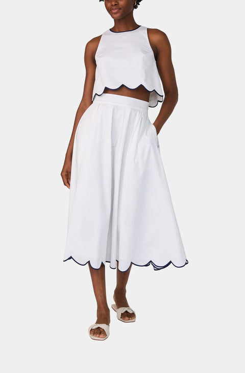 French Collection Women's White Alexis Cotton Scallop Skirt|French Collection In Lebanon