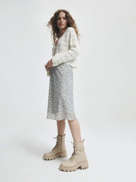 Reserved Women's Beige Leather Lace-Up Ankle Boots | Reserved In Lebanon