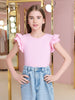 Sinsay Girls’ Pink  Ribbed Ruffle-Sleeve T-Shirt | Sinsay in Lebanon