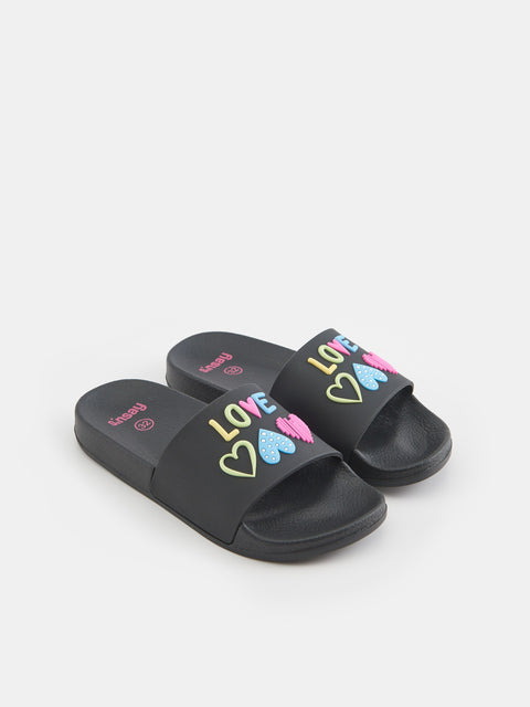 Black slides with colorful heart and 'LOVE' text on a white background
