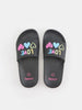 Black slides with colorful 'LOVE' text and heart symbols on a white background