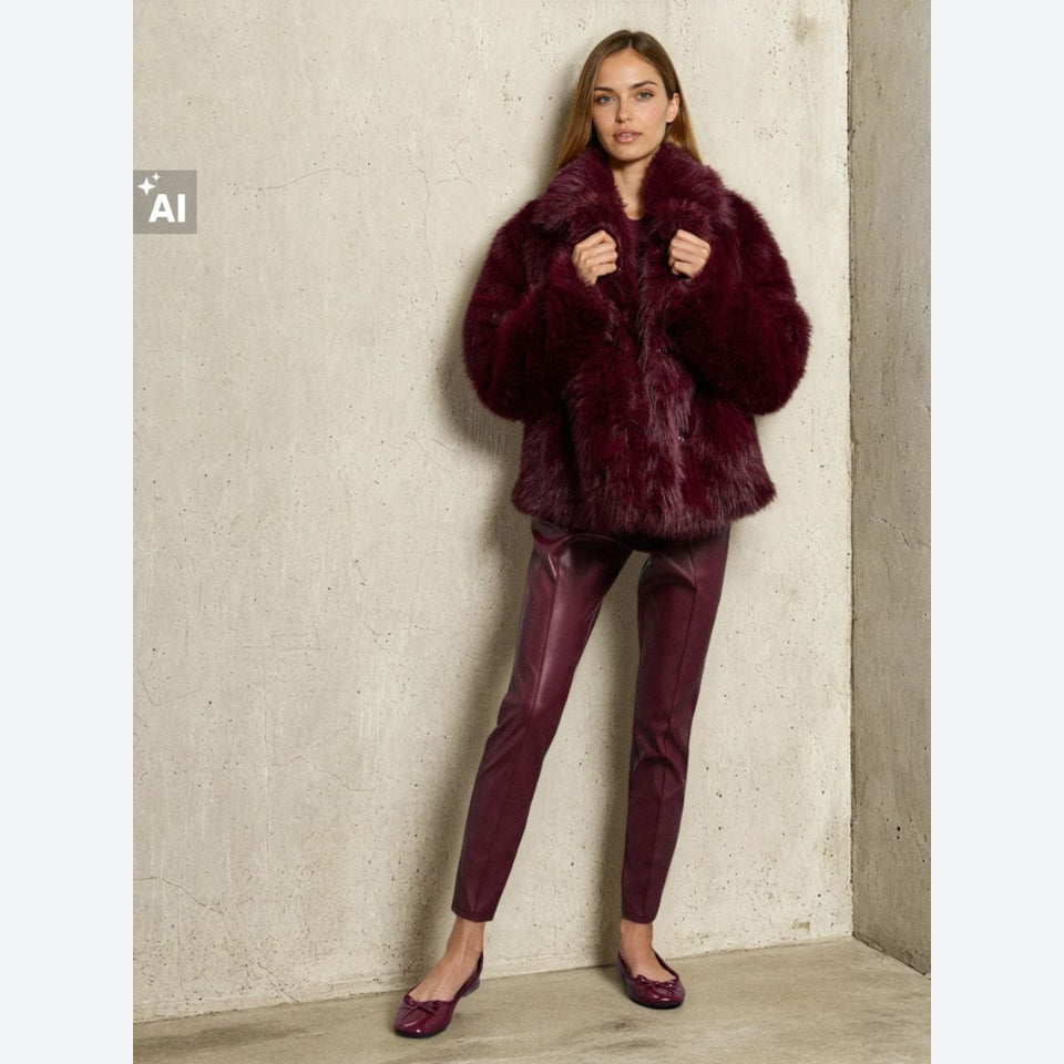 Sinsay Women's Burgundy Faux Leather With Seam Details Trousers