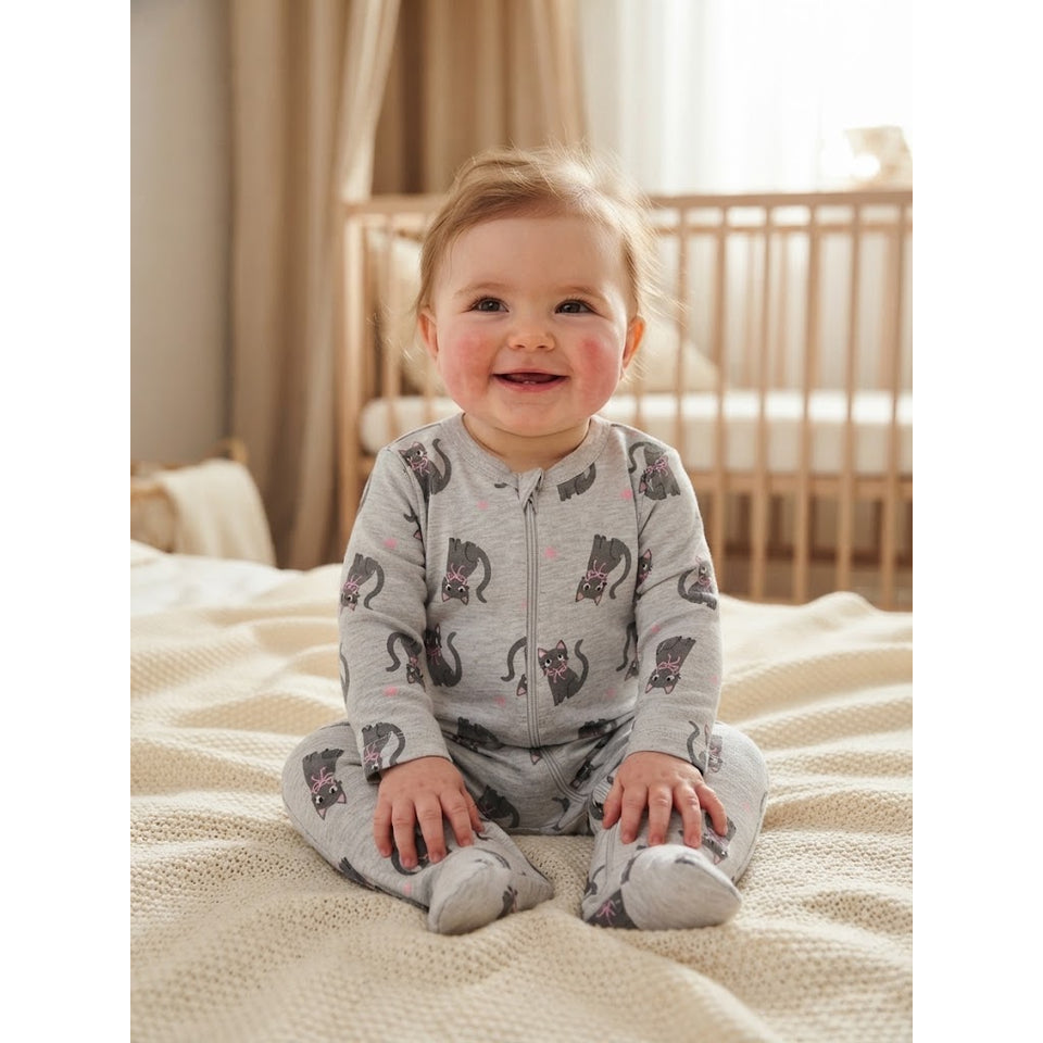 Sinsay Baby Girl's Grey Long-Sleeve Cat Print Overall